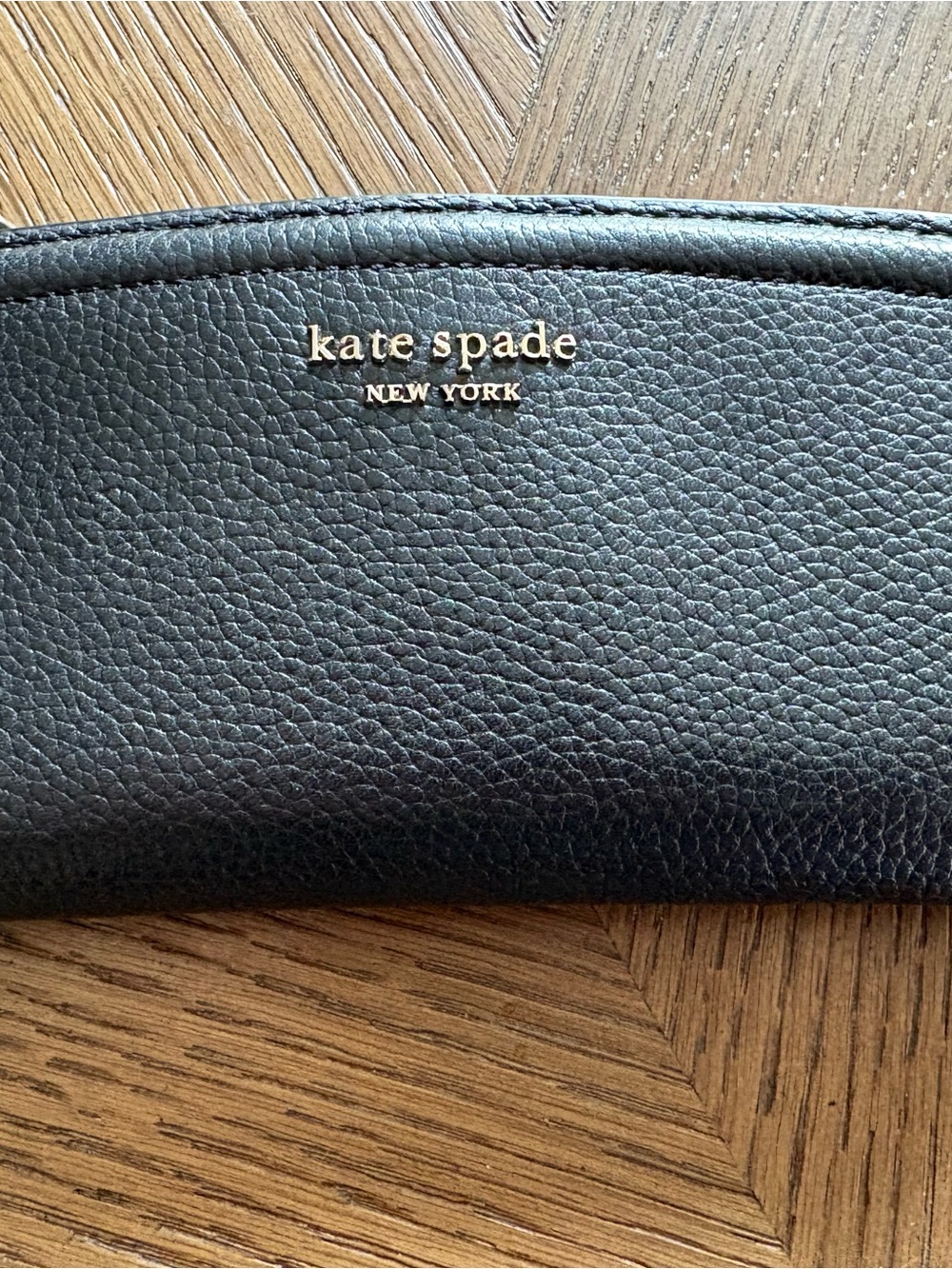 kate spade Black Pebbled Leather Card Holder with Gold Logo